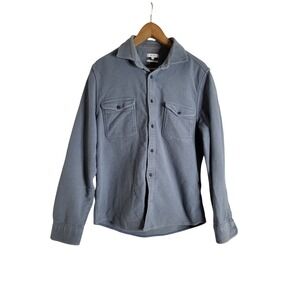 Reiss Mens Regular Fit Cotton Jersey Button Down Shirt Blue Gray XL Cabin Core
